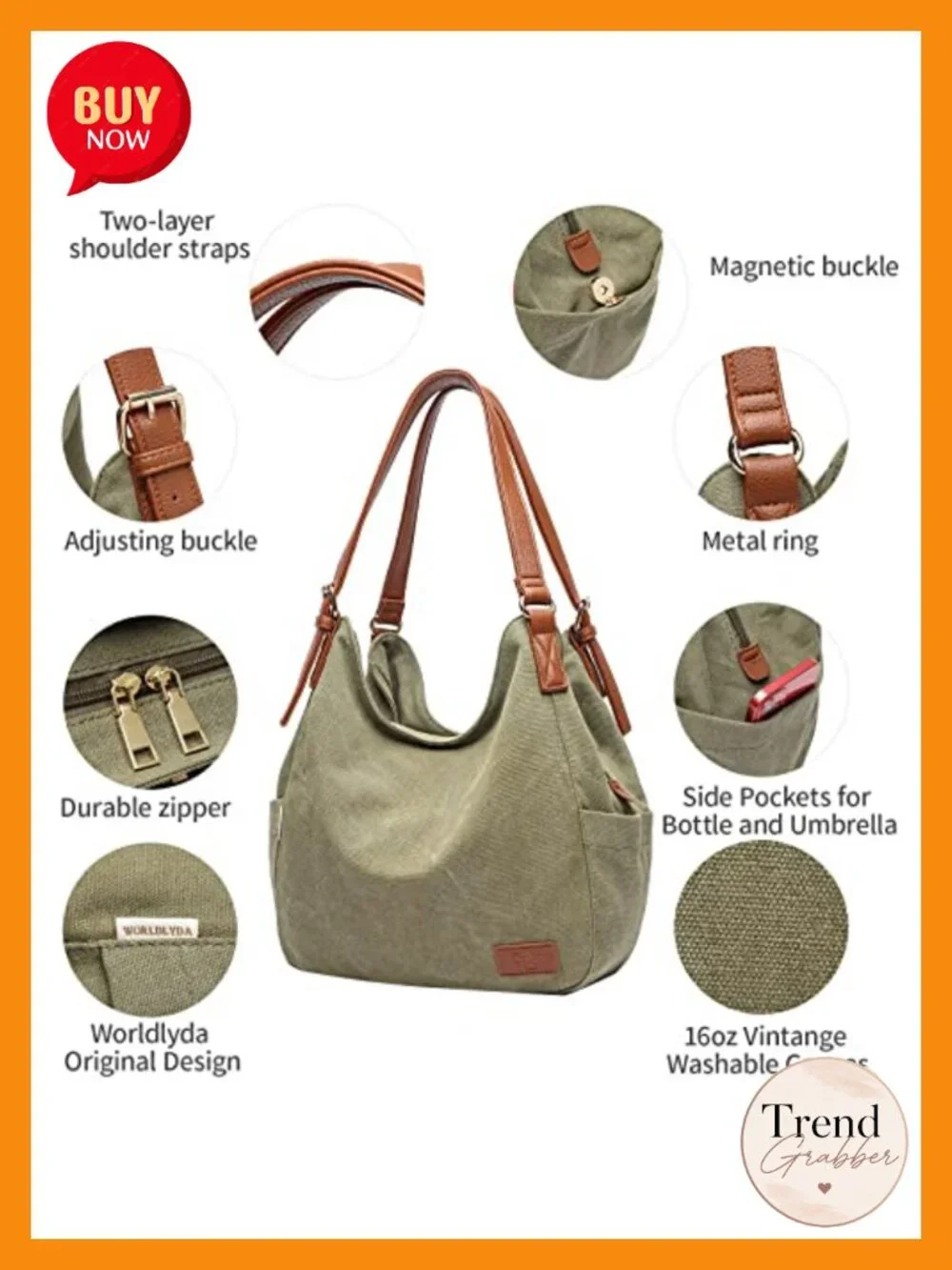 Canvas Hobo Tote Multi Pocket Shoulder Bag Embroidered Ethnic Purse